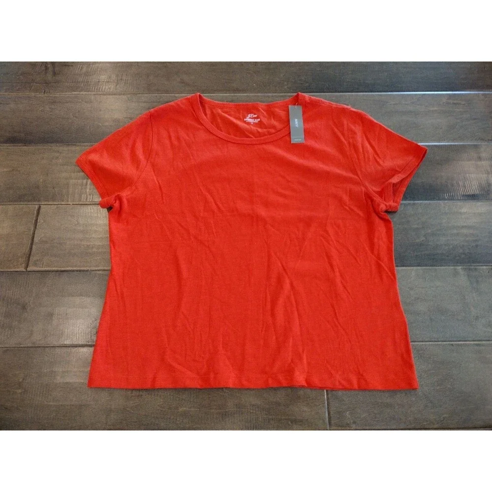 J.CREW Women's NWT short-sleeve Organic Cotton Slub red t-shirt tee - L Large
